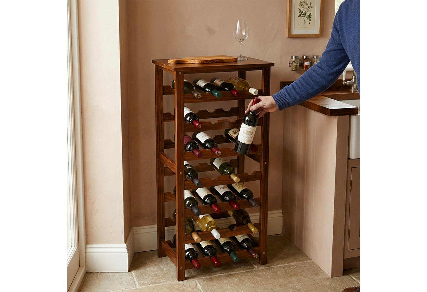 relaxdays Weinregal Walnussholz 24 Flaschen, dunkelbraun Bild 5