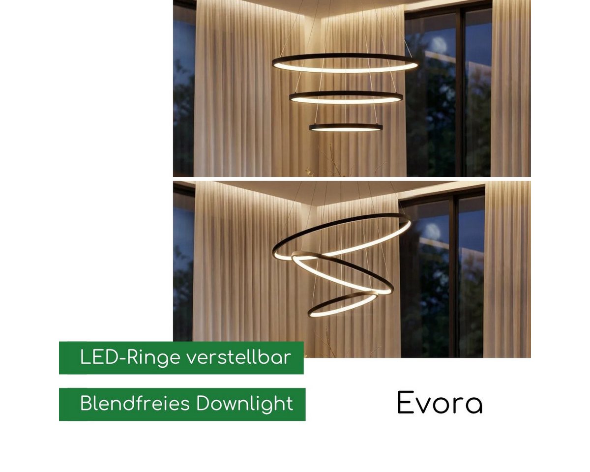 CASA DOMA LED Pendelleuchte Evora, smarte Hängelampe, Esszimmer, Wohnzimmer, Schwarz/Weiß, modern, dimmbar, LED fest integriert, Neutralweiß, Kaltweiß, Warmweiß, inkl. Fernbedienung, höhenverstellbar, aus Metall, Ringform