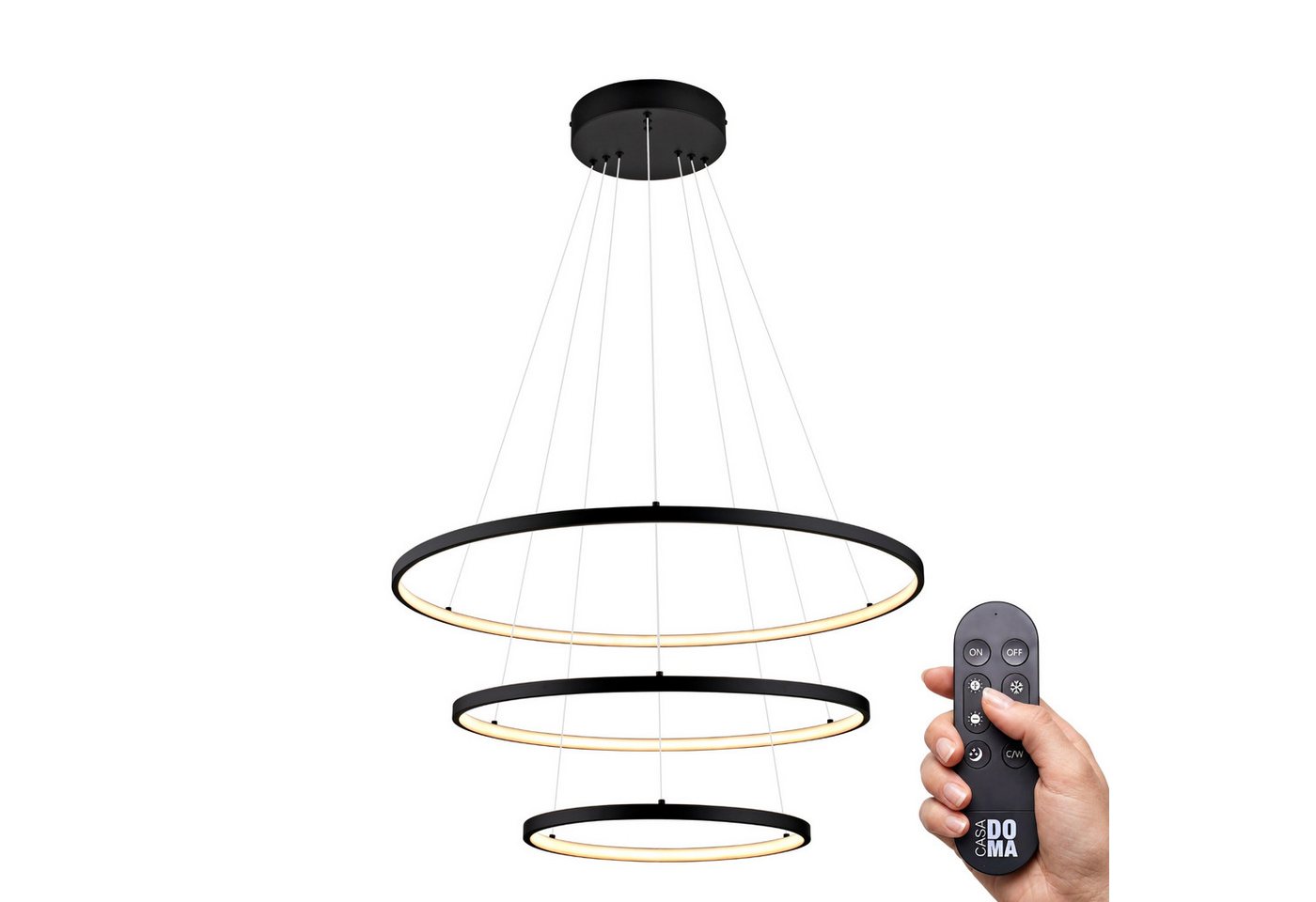 CASA DOMA LED Pendelleuchte Evora, smarte Hängelampe, Esszimmer, Wohnzimmer, Schwarz/Weiß, modern, dimmbar, LED fest integriert, Neutralweiß, Kaltweiß, Warmweiß, inkl. Fernbedienung, höhenverstellbar, aus Metall, Ringform Bild 2