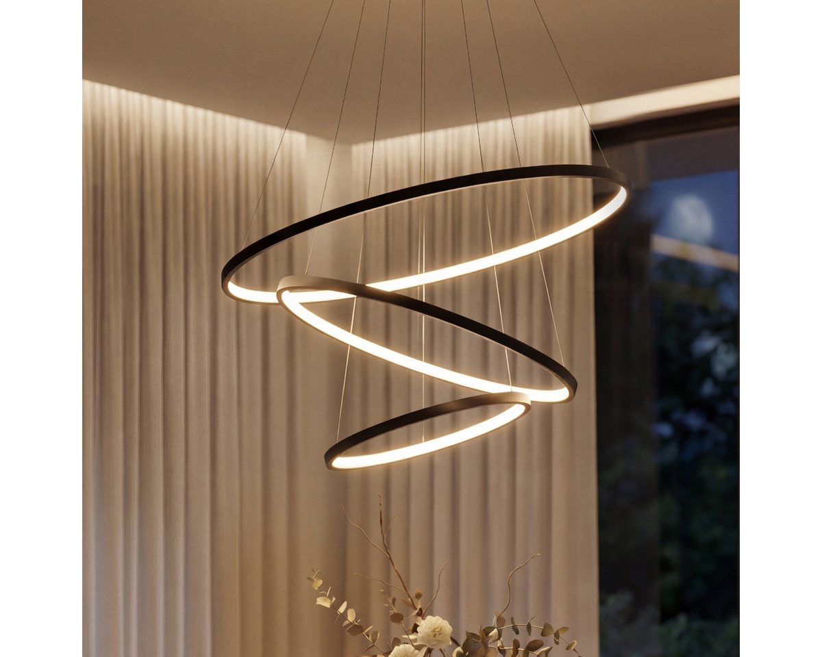 CASA DOMA LED Pendelleuchte Evora, smarte Hängelampe, Esszimmer, Wohnzimmer, Schwarz/Weiß, modern, dimmbar, LED fest integriert, Neutralweiß, Kaltweiß, Warmweiß, inkl. Fernbedienung, höhenverstellbar, aus Metall, Ringform Bild 3