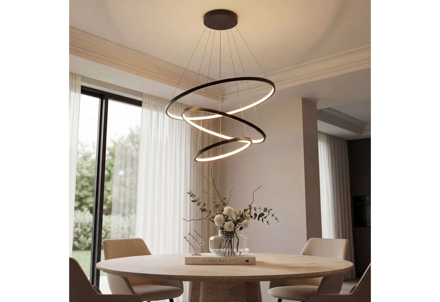 CASA DOMA LED Pendelleuchte Evora, smarte Hängelampe, Esszimmer, Wohnzimmer, Schwarz/Weiß, modern, dimmbar, LED fest integriert, Neutralweiß, Kaltweiß, Warmweiß, inkl. Fernbedienung, höhenverstellbar, aus Metall, Ringform Bild 4