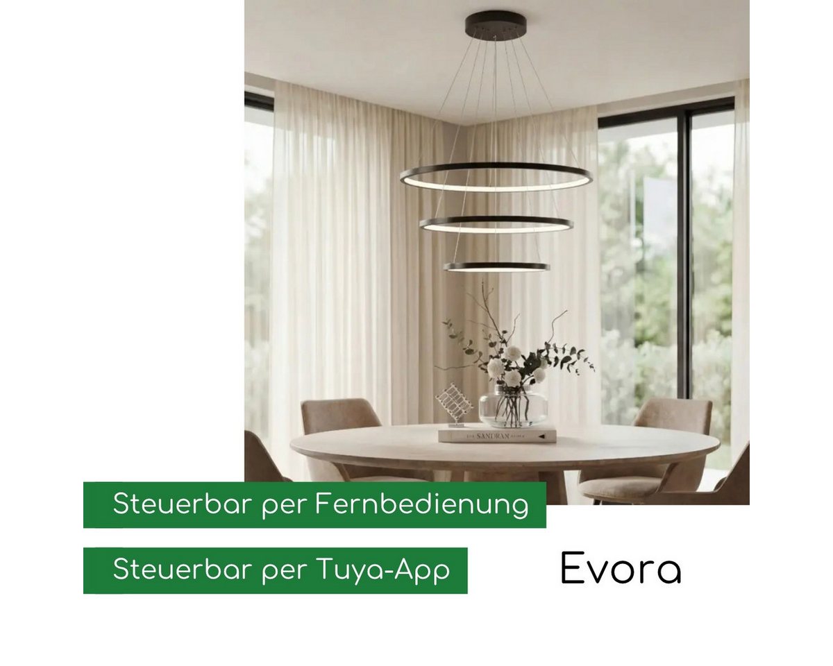 CASA DOMA LED Pendelleuchte Evora, smarte Hängelampe, Esszimmer, Wohnzimmer, Schwarz/Weiß, modern, dimmbar, LED fest integriert, Neutralweiß, Kaltweiß, Warmweiß, inkl. Fernbedienung, höhenverstellbar, aus Metall, Ringform Bild 5