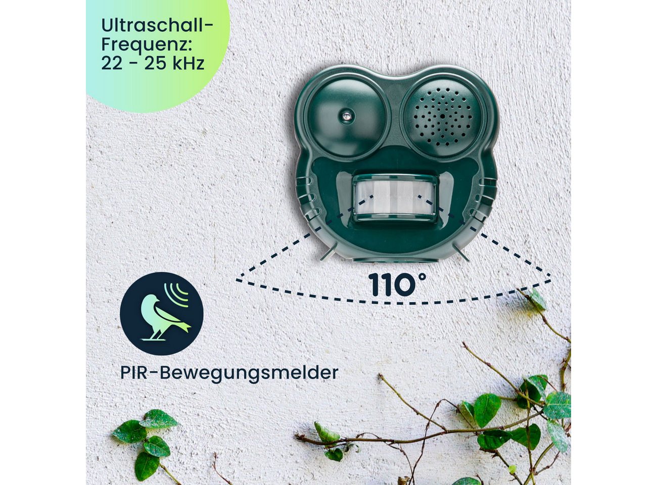 Casativo Ultraschall-Tierabwehr Tiervertreiber LED-Blitzlicht & PIR-Sensor 70 m² 2in1 Tierschreck, 1-tlg., PIR-Sensor 110° Winkel ca. 8 m Reichweite, Licht & Ultraschall Bild 5