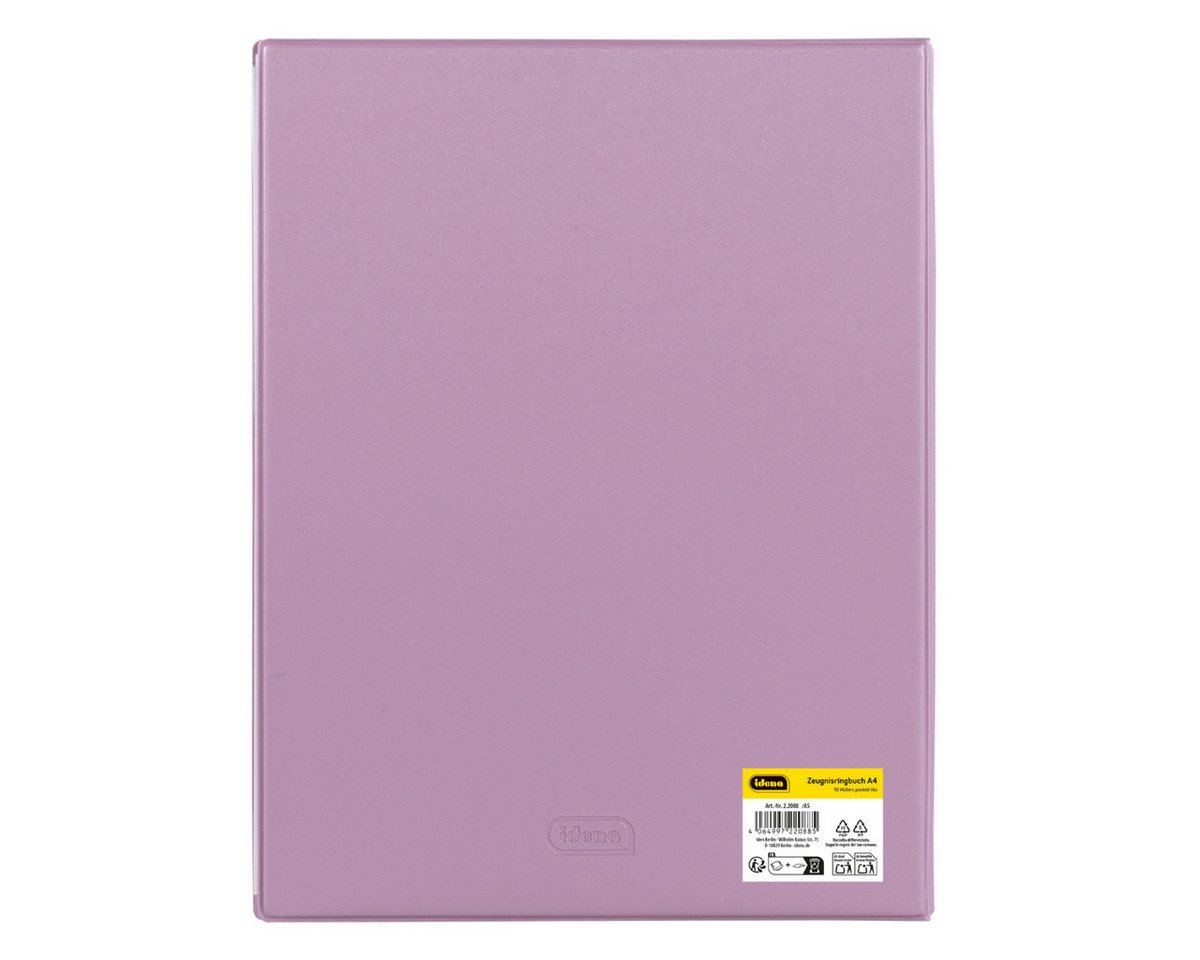 Idena Buchbindemappe Idena Zeugnismappe Ringbuch mit 10 Klarsichthüllen 100µ pastell lila, DIN A4, ( Bild 3