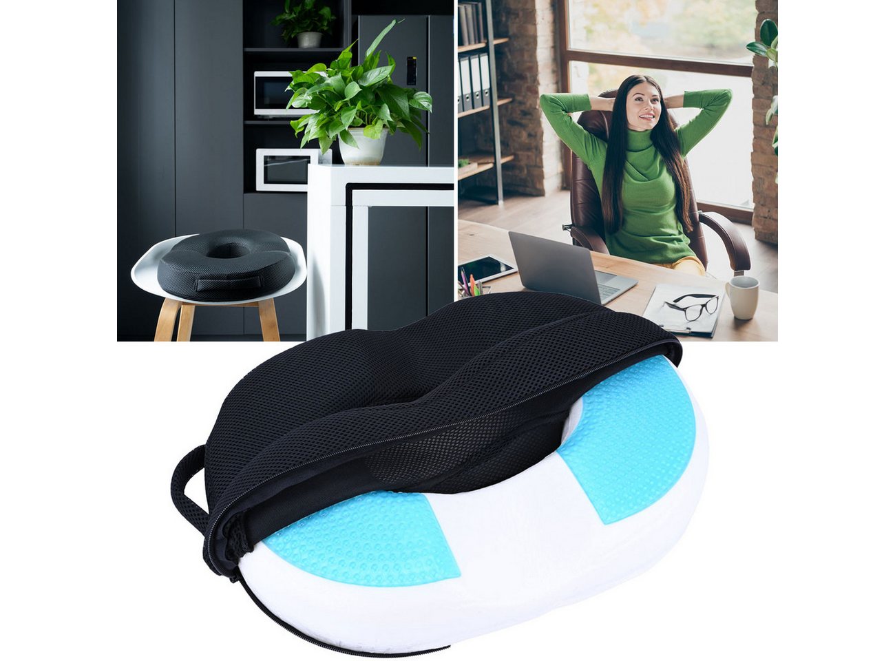 Casativo Sitzkissen Ergonomisches Ring-Sitzkissen aus Memory-Gel-Schaum, für Stuhl, Bürostuhl oder auch im Auto Bild 5