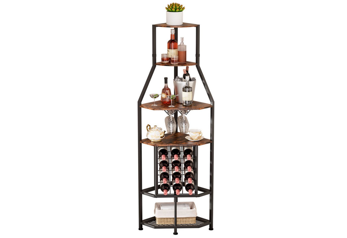 Yorbay Weinregal Eck-Weinregal Glashalter & Weinfach, Industrial Bar-Schrank