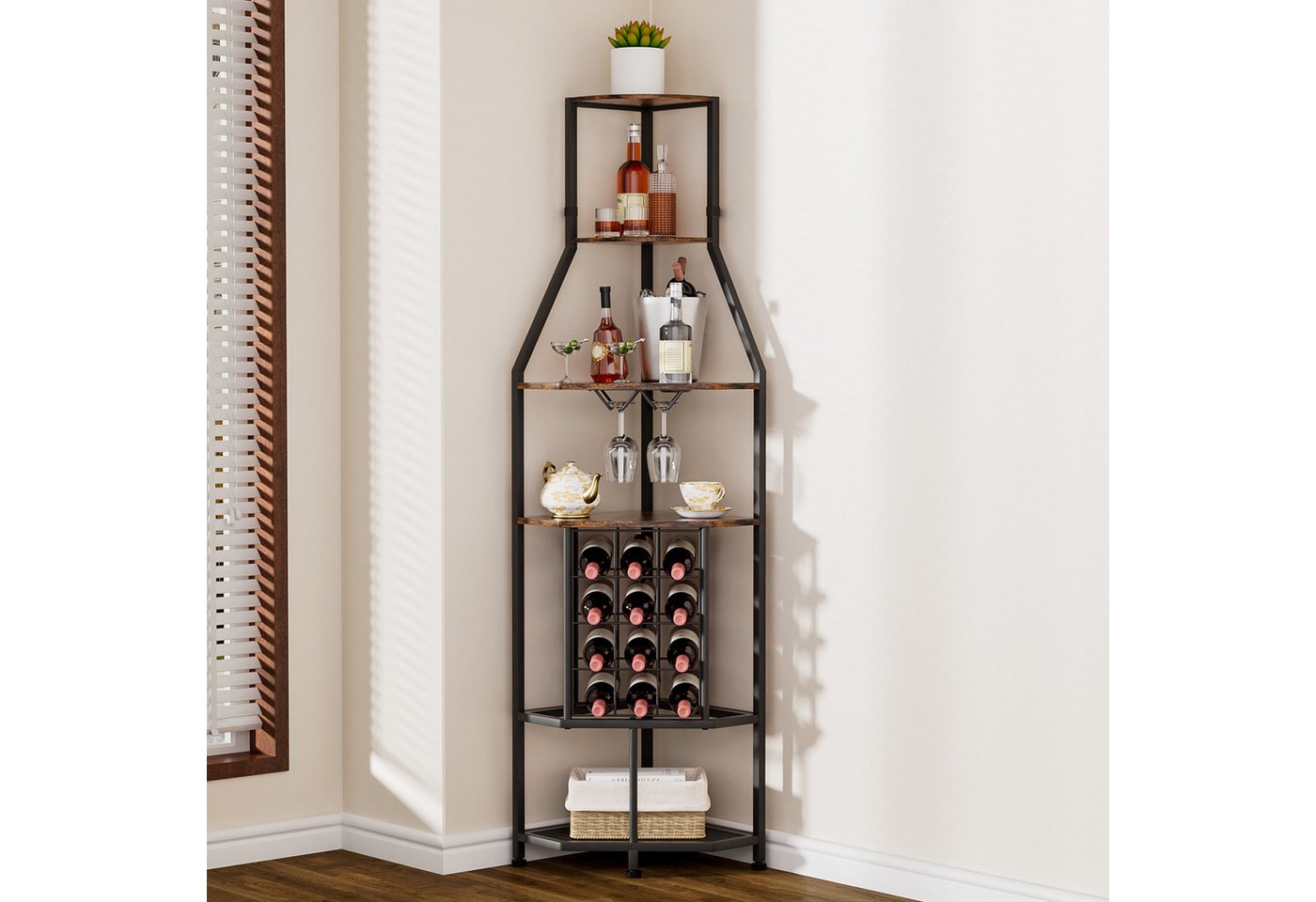 Yorbay Weinregal Eck-Weinregal Glashalter & Weinfach, Industrial Bar-Schrank Bild 3
