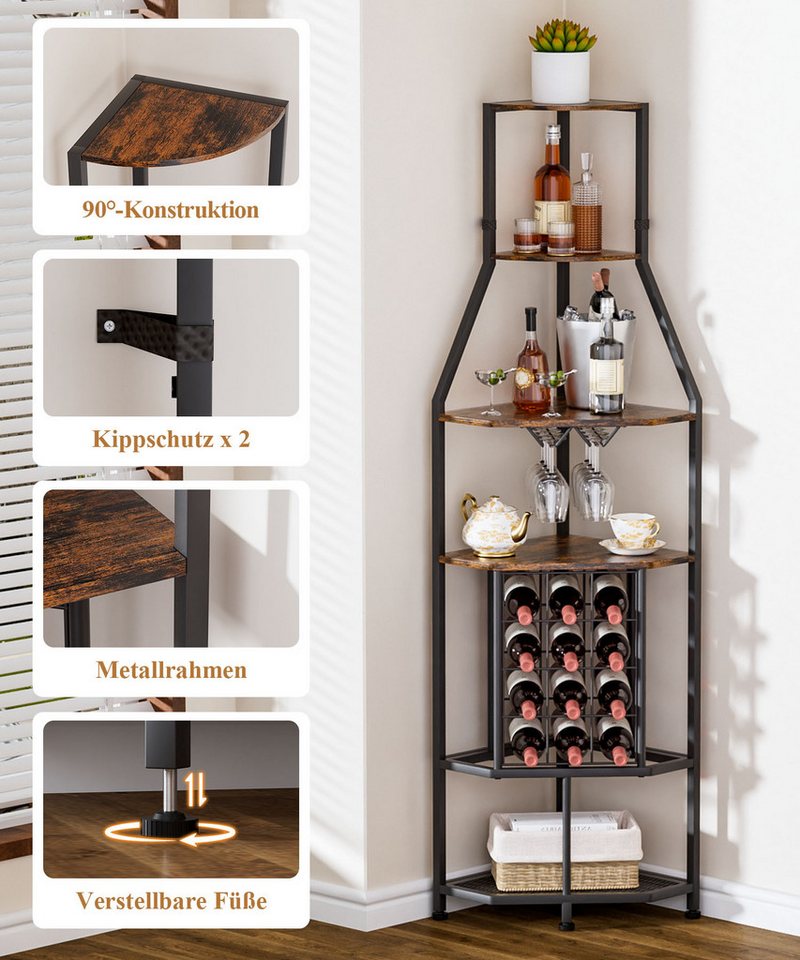 Yorbay Weinregal Eck-Weinregal Glashalter & Weinfach, Industrial Bar-Schrank Bild 5