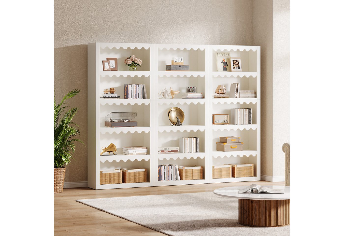 Tribesigns Bücherregal 180 cm hohes weißes Regal mit gewellten Kanten, 5 Ebenen, weiß Bild 3