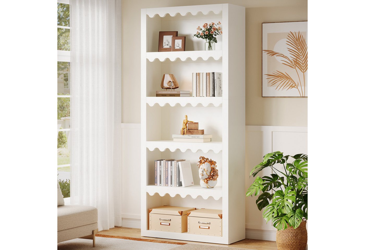 Tribesigns Bücherregal 180 cm hohes weißes Regal mit gewellten Kanten, 5 Ebenen, weiß Bild 4