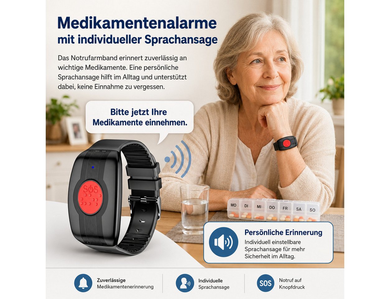 NikuTRAX Krankenpflegeuhr SOS One – Notrufarmband mit SOS-Taste Bild 2