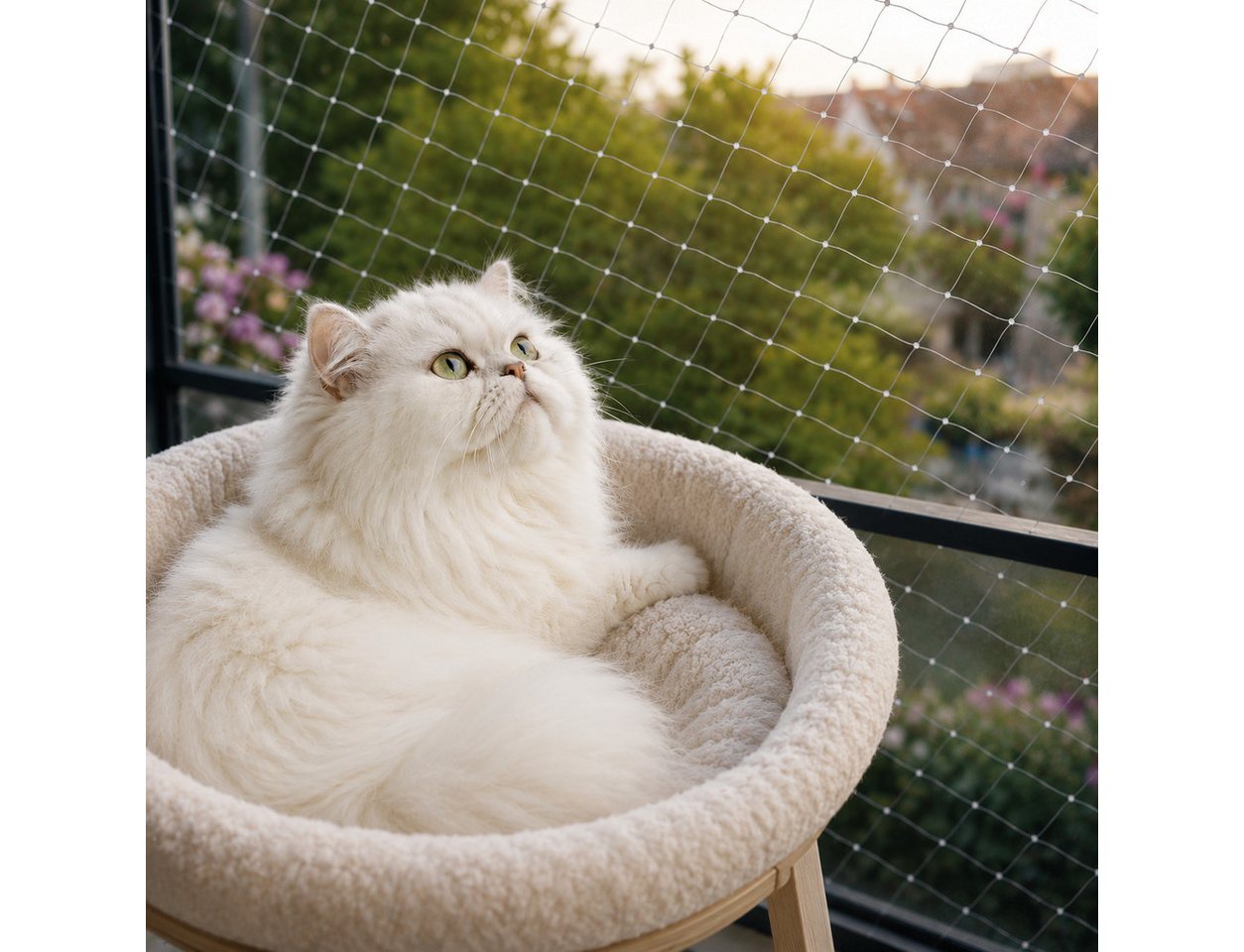 belviona Schutznetz für Katzen, sicher auf Balkon & Terasse, transparent 3x4 m, BxL: 4x3 m, (1-St), Balkonschutznetz mit Zubehör, UV-beständig, zuschneidbar & langlebig