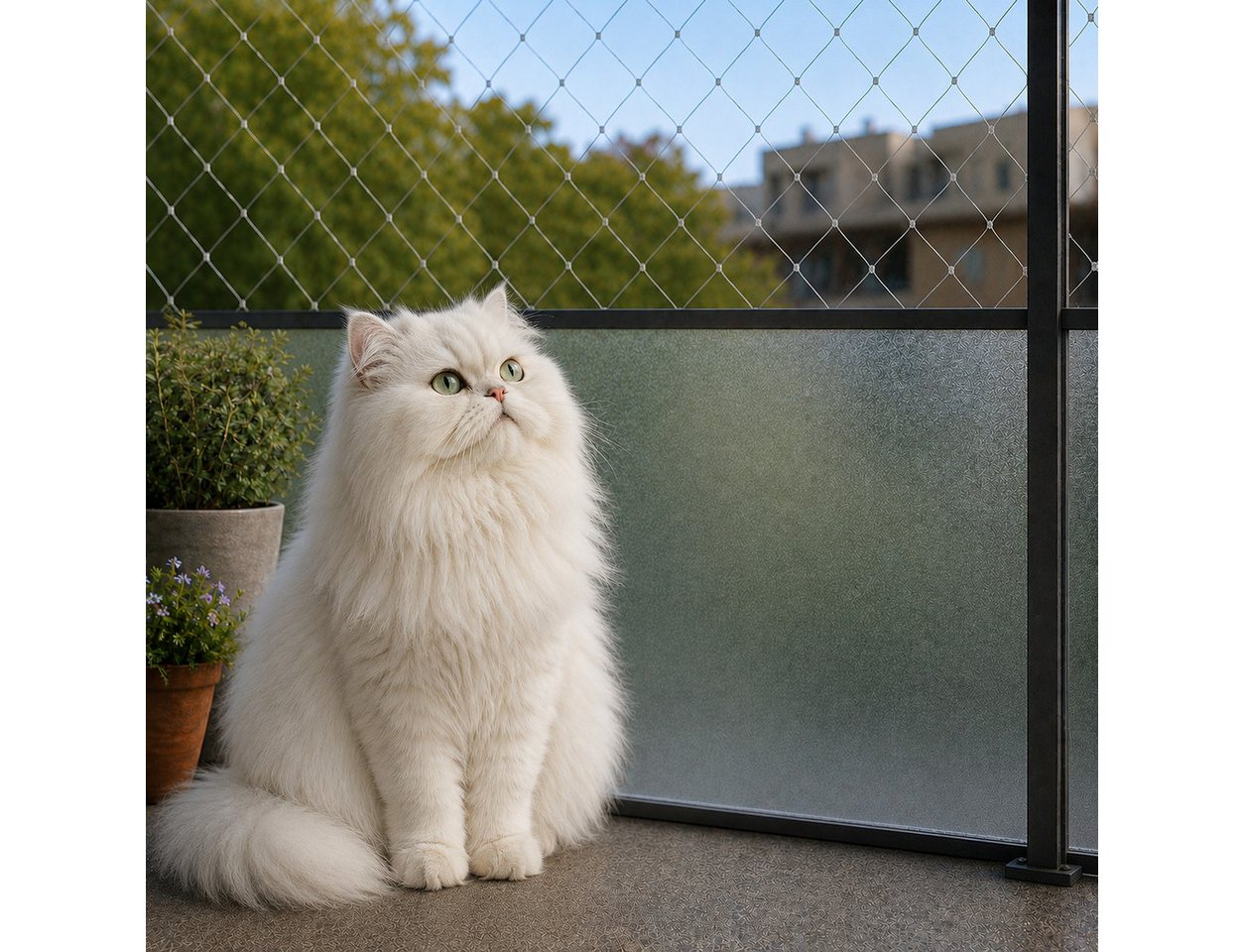 belviona Schutznetz für Katzen, sicher auf Balkon & Terasse, transparent 3x4 m, BxL: 4x3 m, (1-St), Balkonschutznetz mit Zubehör, UV-beständig, zuschneidbar & langlebig Bild 5