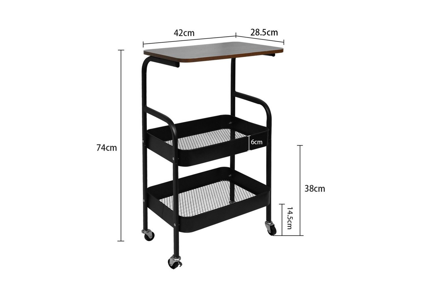 JEOBEST Küchenwagen Metallnutzungen Rollwagen, Regalwagen für Küche,Wohnzimmer, Badezimmer, 3-Tier Küchenwagen mit Tisch, Holztischplatte Bild 2