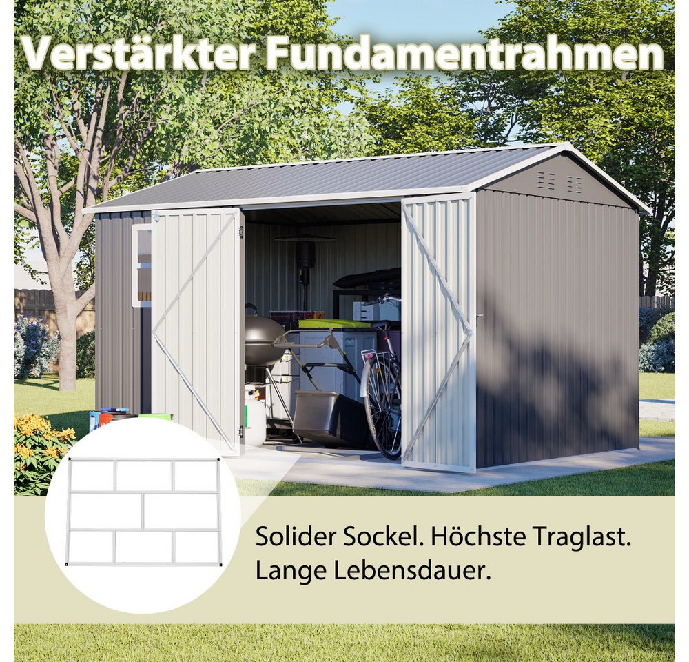 BBWL Gerätehaus mit Fenster, Schloss, Lüftung, UV-Schutz, wasserdichtem Schrägdach, BxT: 310.9x240 cm, Metall Gartenschuppen 10x8 FT 311x240 cm für Garten