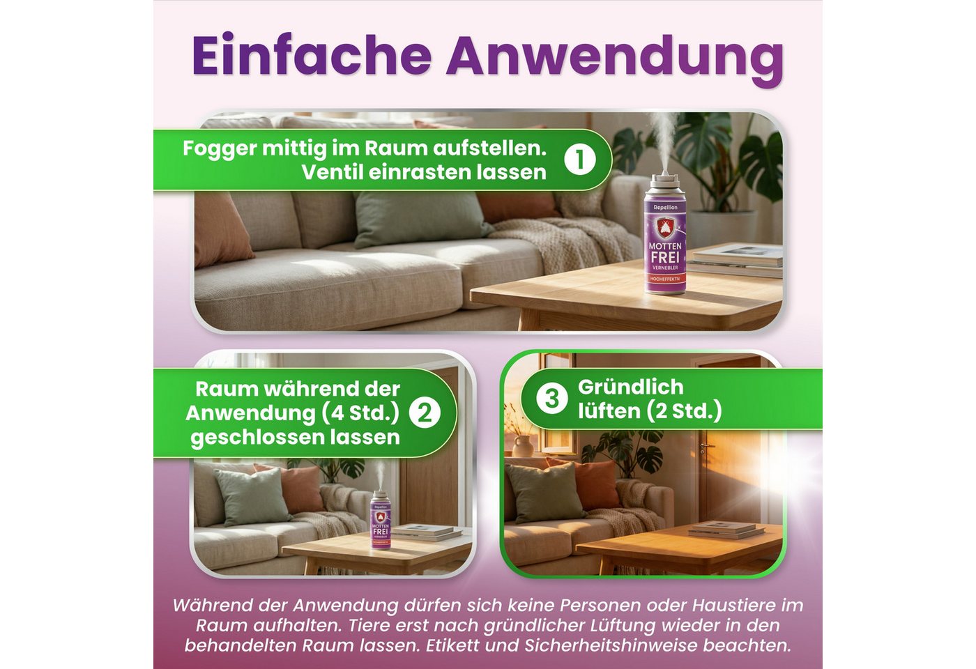 Repellion Insektenspray Motten Fogger für Wohnräume gegen Motten & Mottennebel, 150 ml, zur Raumbehandlung, Automatische Insektenbombe gegen Kleidermotten & Lebensmittelmotten Bild 2