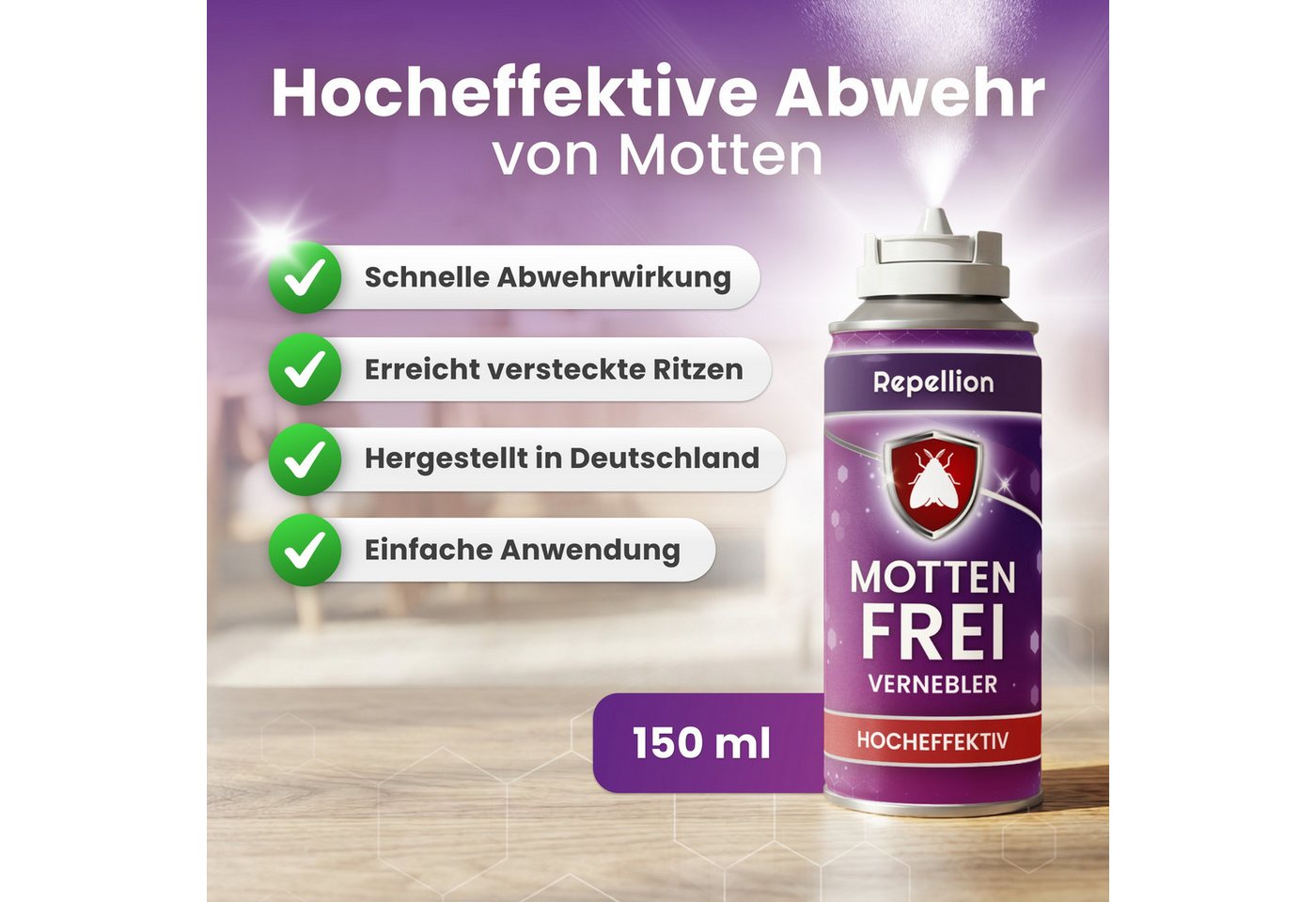 Repellion Insektenspray Motten Fogger für Wohnräume gegen Motten & Mottennebel, 150 ml, zur Raumbehandlung, Automatische Insektenbombe gegen Kleidermotten & Lebensmittelmotten Bild 5