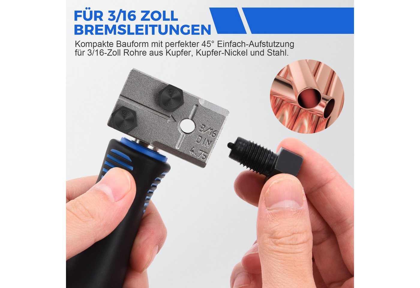 JOYOLEDER Bördelgerät Bremsleitung Bördelgerät für DIN Bördelungen, 4,75 mm, (Universal-Bremsleitungs-Bördelgerät-Satz, 7,62m Ø4,75mm Bremsleitung, mit 16 Anschlüssen+5 Verbinder), für Brems- Bzw Hydraulikleitungen Verwendet Bild 2