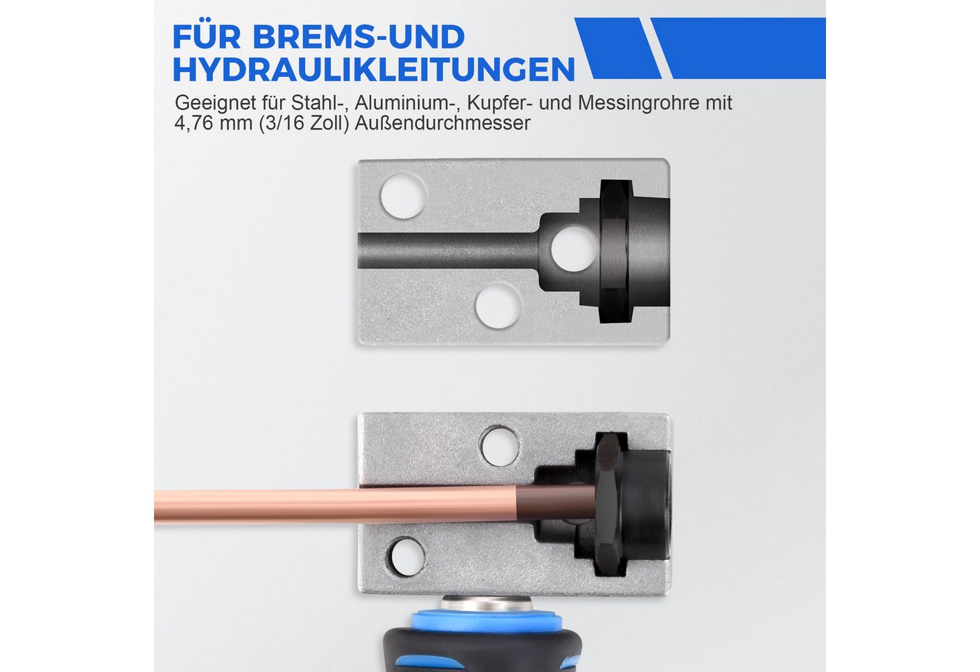 JOYOLEDER Bördelgerät Bremsleitung Bördelgerät für DIN Bördelungen, 4,75 mm, (Universal-Bremsleitungs-Bördelgerät-Satz, 7,62m Ø4,75mm Bremsleitung, mit 16 Anschlüssen+5 Verbinder), für Brems- Bzw Hydraulikleitungen Verwendet Bild 3