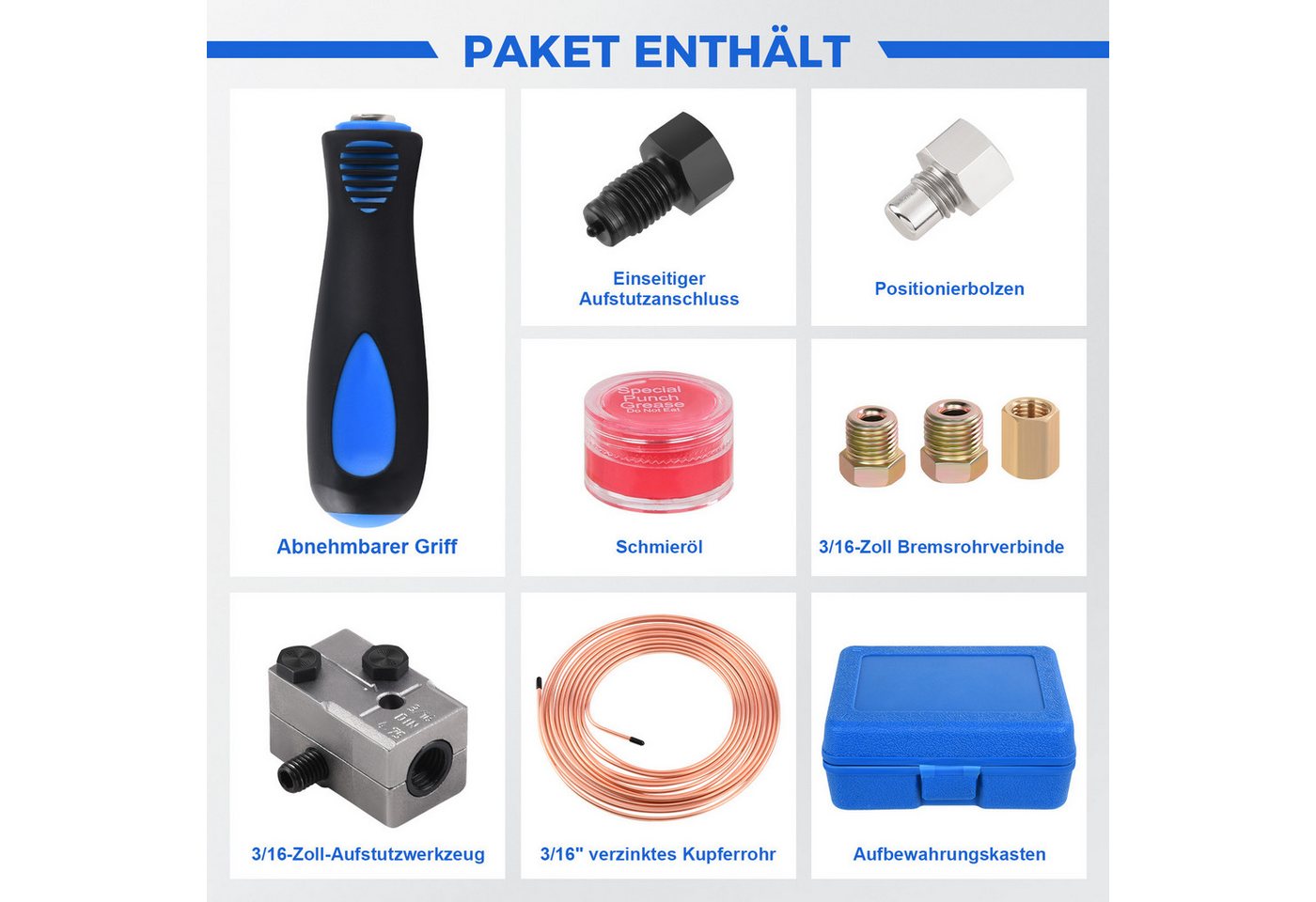 JOYOLEDER Bördelgerät Bremsleitung Bördelgerät für DIN Bördelungen, 4,75 mm, (Universal-Bremsleitungs-Bördelgerät-Satz, 7,62m Ø4,75mm Bremsleitung, mit 16 Anschlüssen+5 Verbinder), für Brems- Bzw Hydraulikleitungen Verwendet Bild 4