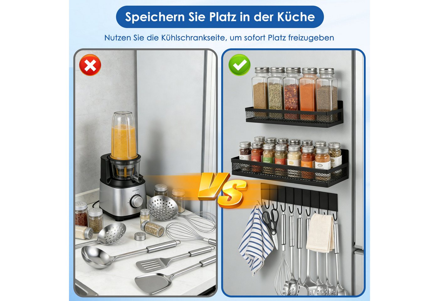 BlingBin Gewürzregal Magnetisches 3 Stück Kühlschrank Organizer,für Küchenorganisation, 3er Set 1-tlg., Metall bewegliche Veranstalter Gewürzhalter Platzsparende,ohne Bohren Bild 2