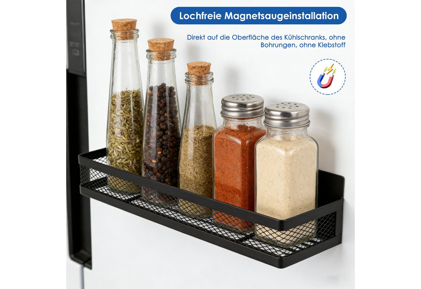 BlingBin Gewürzregal Magnetisches 3 Stück Kühlschrank Organizer,für Küchenorganisation, 3er Set 1-tlg., Metall bewegliche Veranstalter Gewürzhalter Platzsparende,ohne Bohren Bild 3