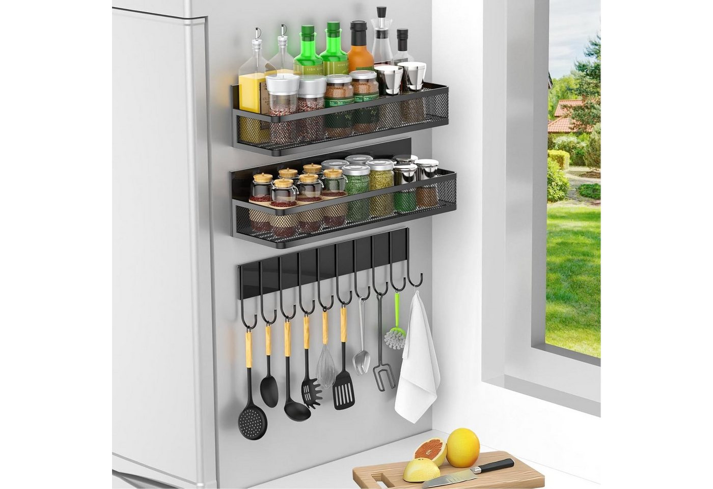 BlingBin Gewürzregal Magnetisches 3 Stück Kühlschrank Organizer,für Küchenorganisation, 3er Set 1-tlg., Metall bewegliche Veranstalter Gewürzhalter Platzsparende,ohne Bohren Bild 5