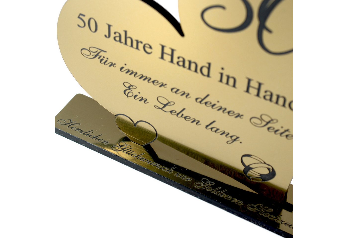 Dekolando Hochzeitskarte Goldene Hochzeit Geschenk Herz 50 Jahre Goldoptik Aufsteller 10 cm