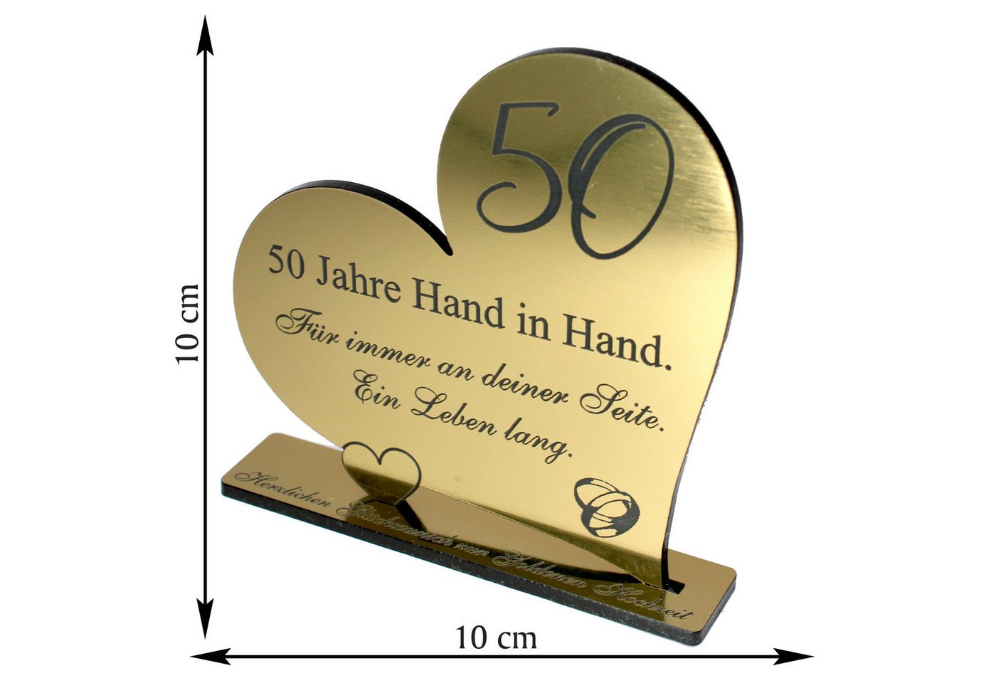 Dekolando Hochzeitskarte Goldene Hochzeit Geschenk Herz 50 Jahre Goldoptik Aufsteller 10 cm Bild 2