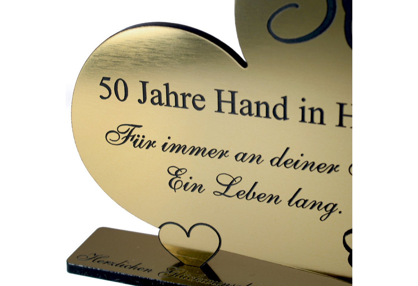 Dekolando Hochzeitskarte Goldene Hochzeit Geschenk Herz 50 Jahre Goldoptik Aufsteller 10 cm Bild 3