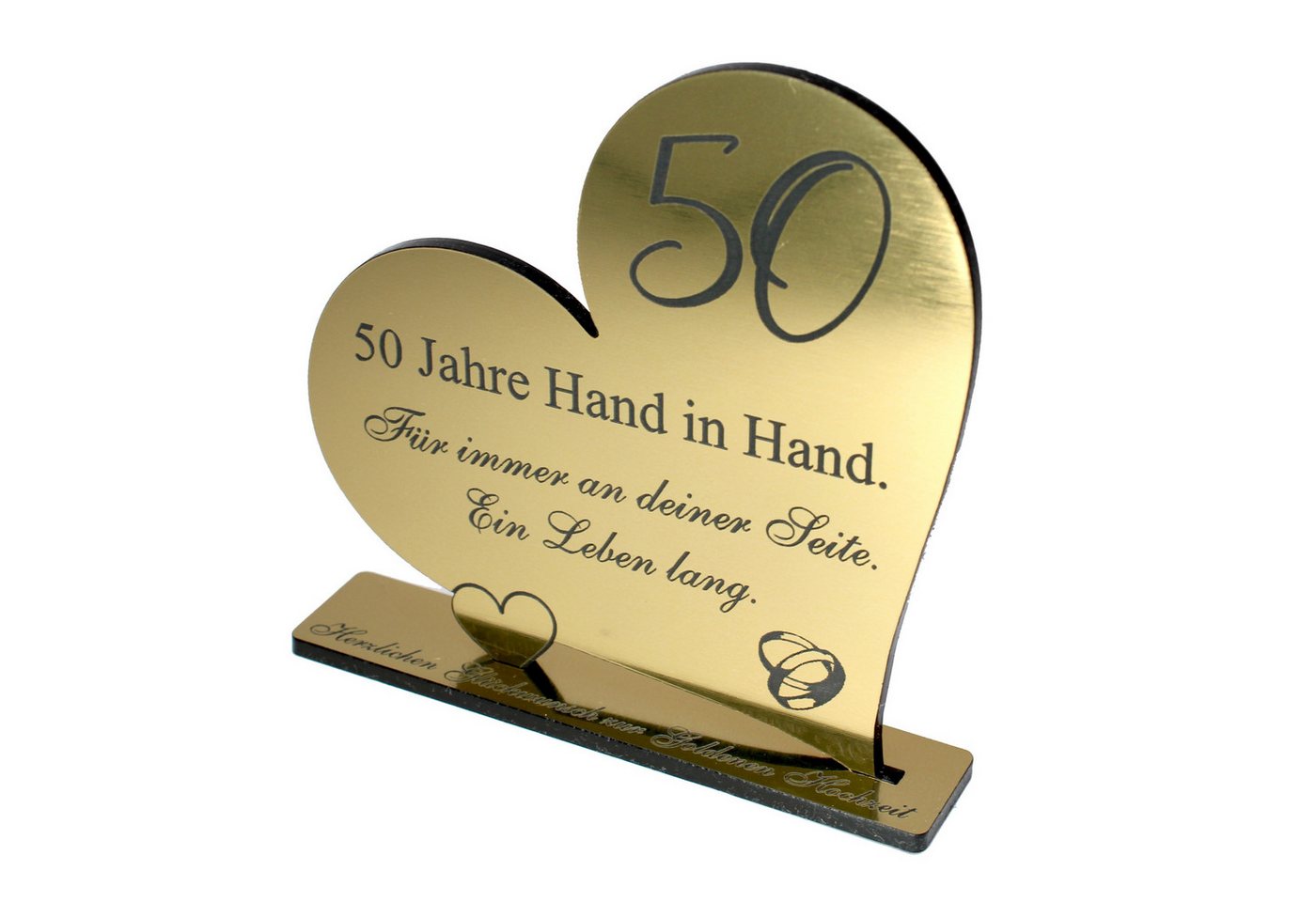 Dekolando Hochzeitskarte Goldene Hochzeit Geschenk Herz 50 Jahre Goldoptik Aufsteller 10 cm Bild 4