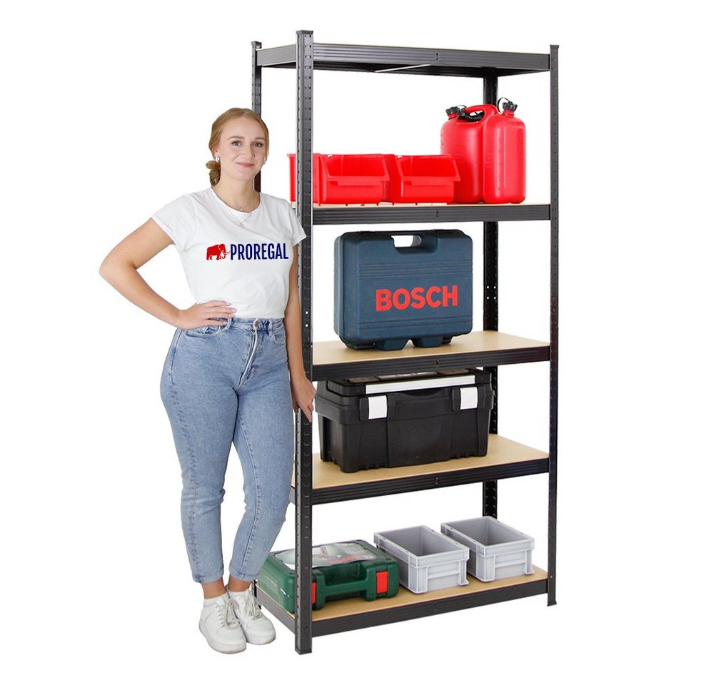 PROREGAL® Schwerlastregal Lagerregal Kellerregal RAGNAR 180-200cm Höhe Fachlast 125-175kg, Stabiles Lastenregal mit 5 MDF- oder Stahlplatten-Ebenen Bild 3