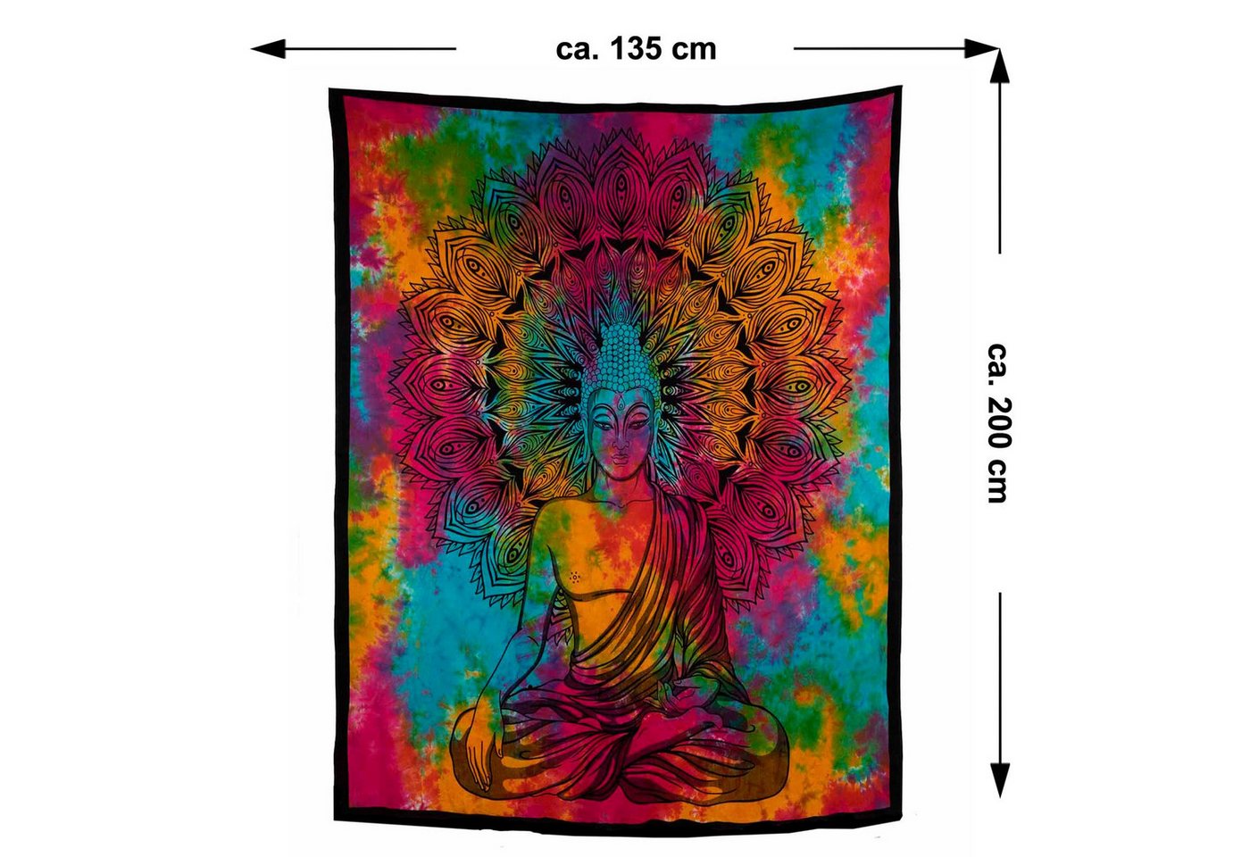 KUNST UND MAGIE Wandteppich Buddha Dekotuch Große Tagesdecke Wandbehang Tuch Goa ca. 135 x 200cm