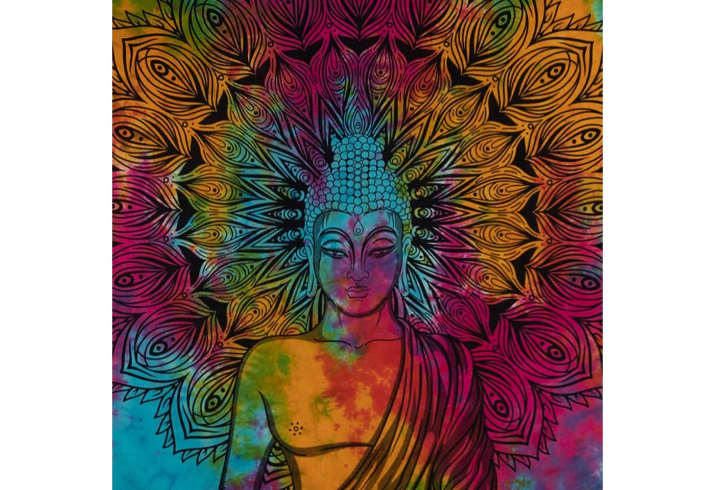 KUNST UND MAGIE Wandteppich Buddha Dekotuch Große Tagesdecke Wandbehang Tuch Goa ca. 135 x 200cm Bild 2
