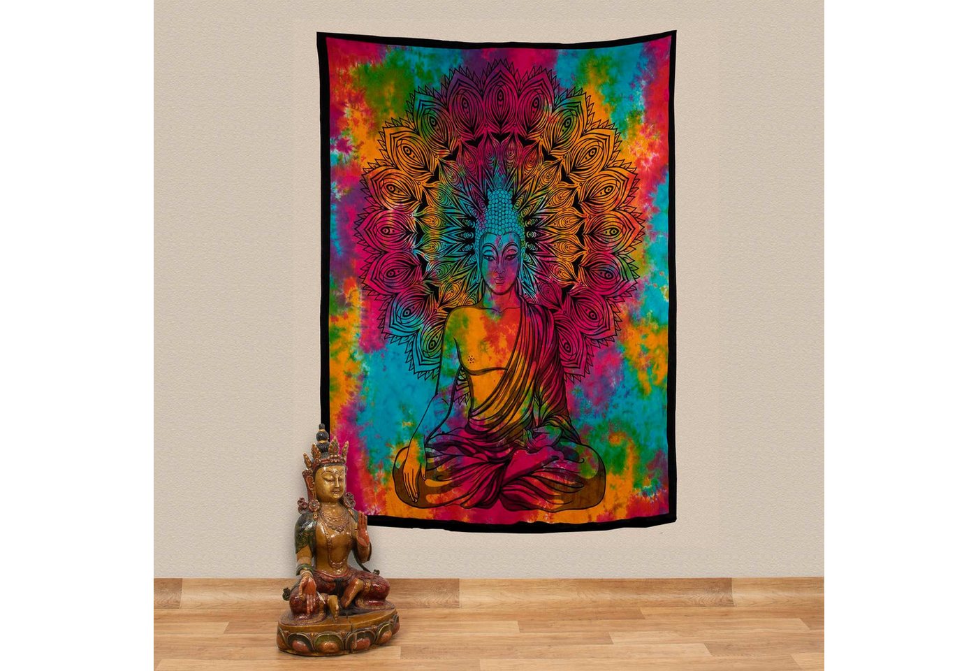 KUNST UND MAGIE Wandteppich Buddha Dekotuch Große Tagesdecke Wandbehang Tuch Goa ca. 135 x 200cm Bild 3