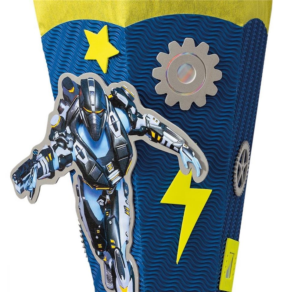 Roth Schultüte Bastelset Roboter, 68 cm, eckig, mit Kreppverschluss, Zuckertüte zum Basteln, Blau / Gelb Bild 2
