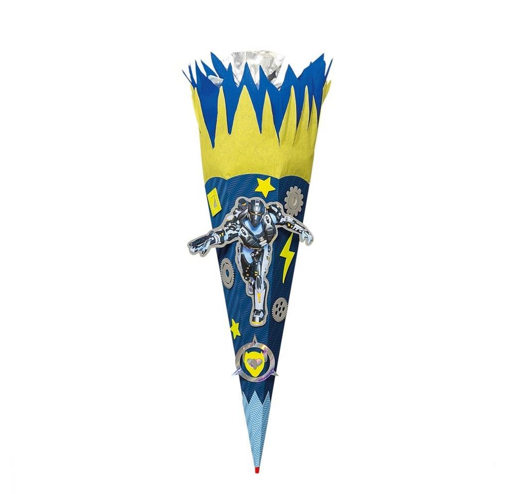 Roth Schultüte Bastelset Roboter, 68 cm, eckig, mit Kreppverschluss, Zuckertüte zum Basteln, Blau / Gelb Bild 3