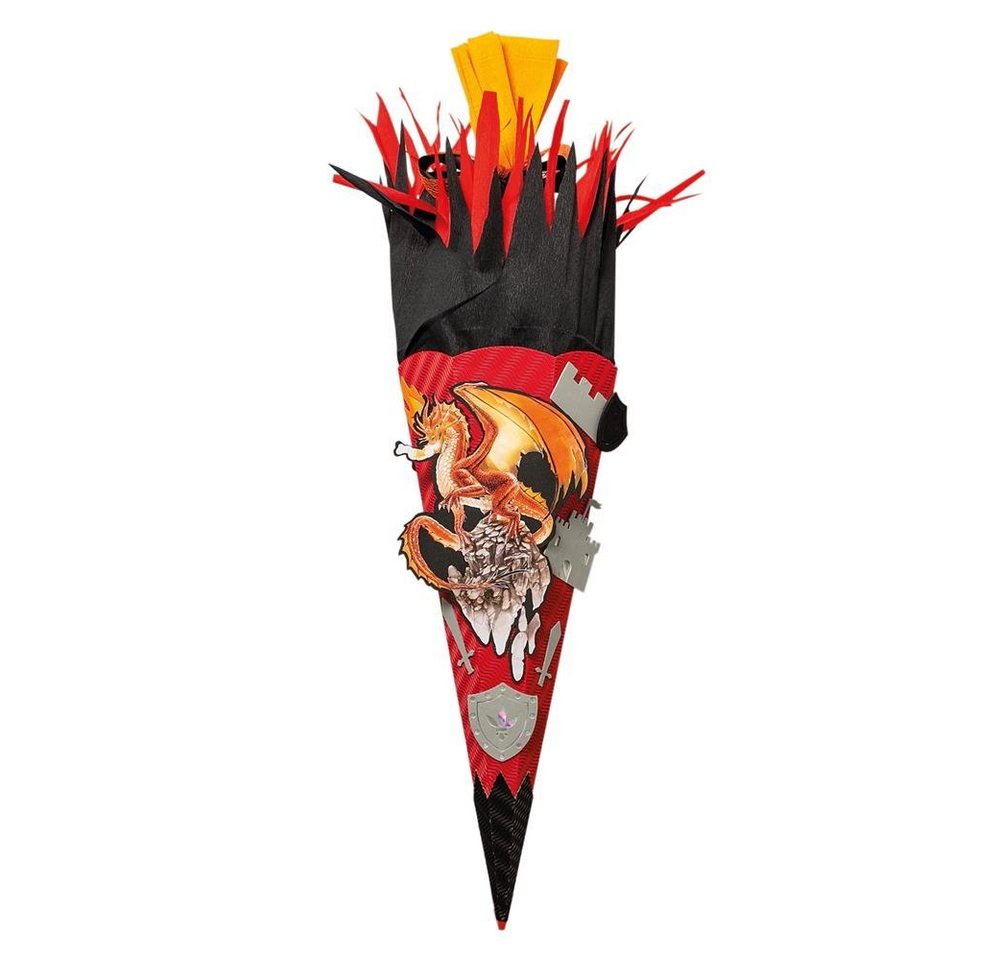 Roth Schultüte Bastelset Feuerdrache, 68 cm, eckig, mit Kreppverschluss, Zuckertüte zum Basteln, Rot Bild 3