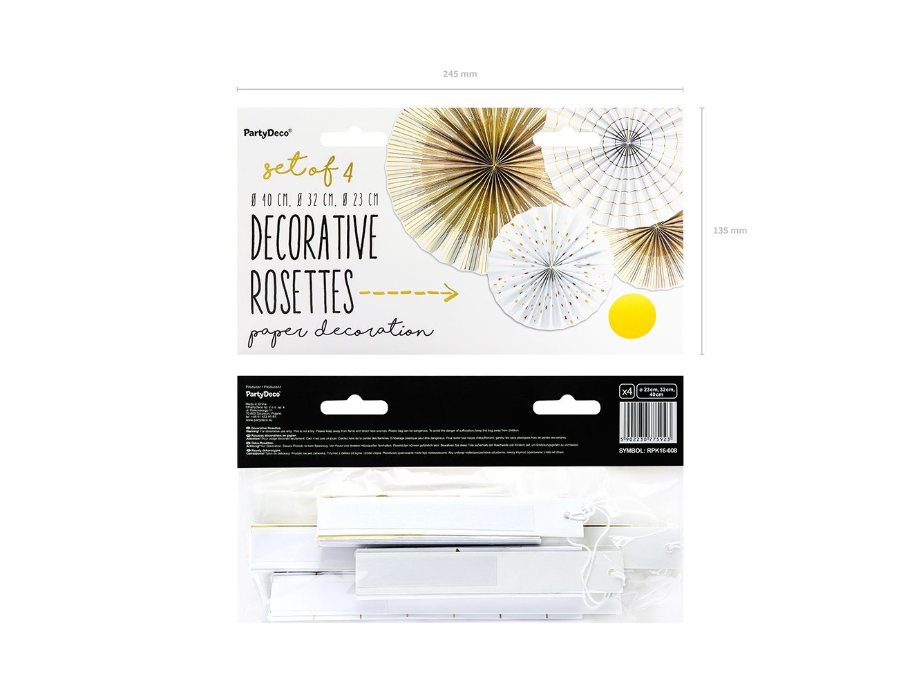 partydeco Papierrosette, Deko Papier Rosetten mit Muster 23-40cm weiß gold 4er Set Bild 2