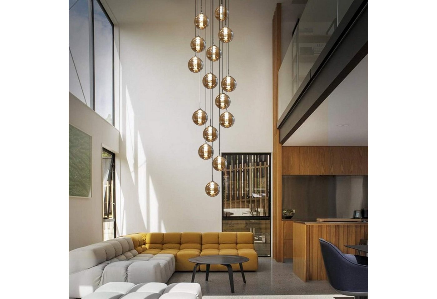 Nettlife Pendelleuchte gold/GrauG9 modern Glas 1/3/4/6/10/15 Flammig Hängelampe, Höheverstellbar, LED wechselbar, Warmweiß, für Küchen Wohnzimmer Schlafzimmer Flur Bild 2