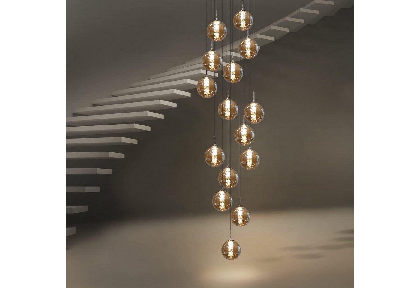Nettlife Pendelleuchte gold/GrauG9 modern Glas 1/3/4/6/10/15 Flammig Hängelampe, Höheverstellbar, LED wechselbar, Warmweiß, für Küchen Wohnzimmer Schlafzimmer Flur Bild 4