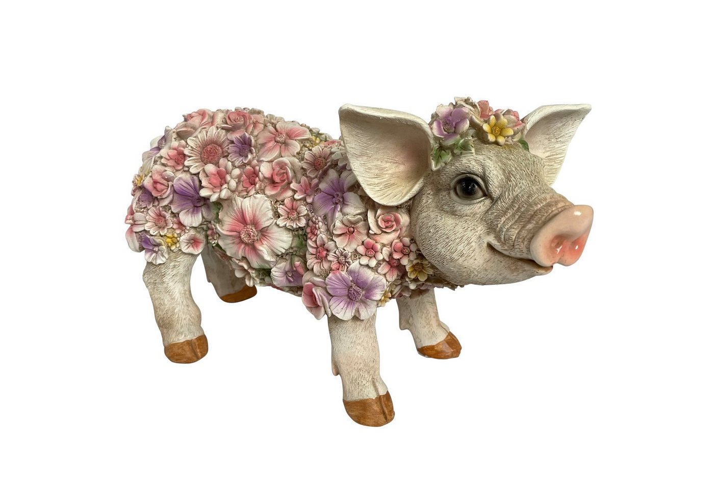 Online-Fuchs Gartenfigur süßes STEHENDES Schwein mit Blumenkleid verziert Ferkel Tiere groß, Maße 34 cm lang, 14 cm breit und 18 cm hoch, Balkon, Terrasse Bild 3