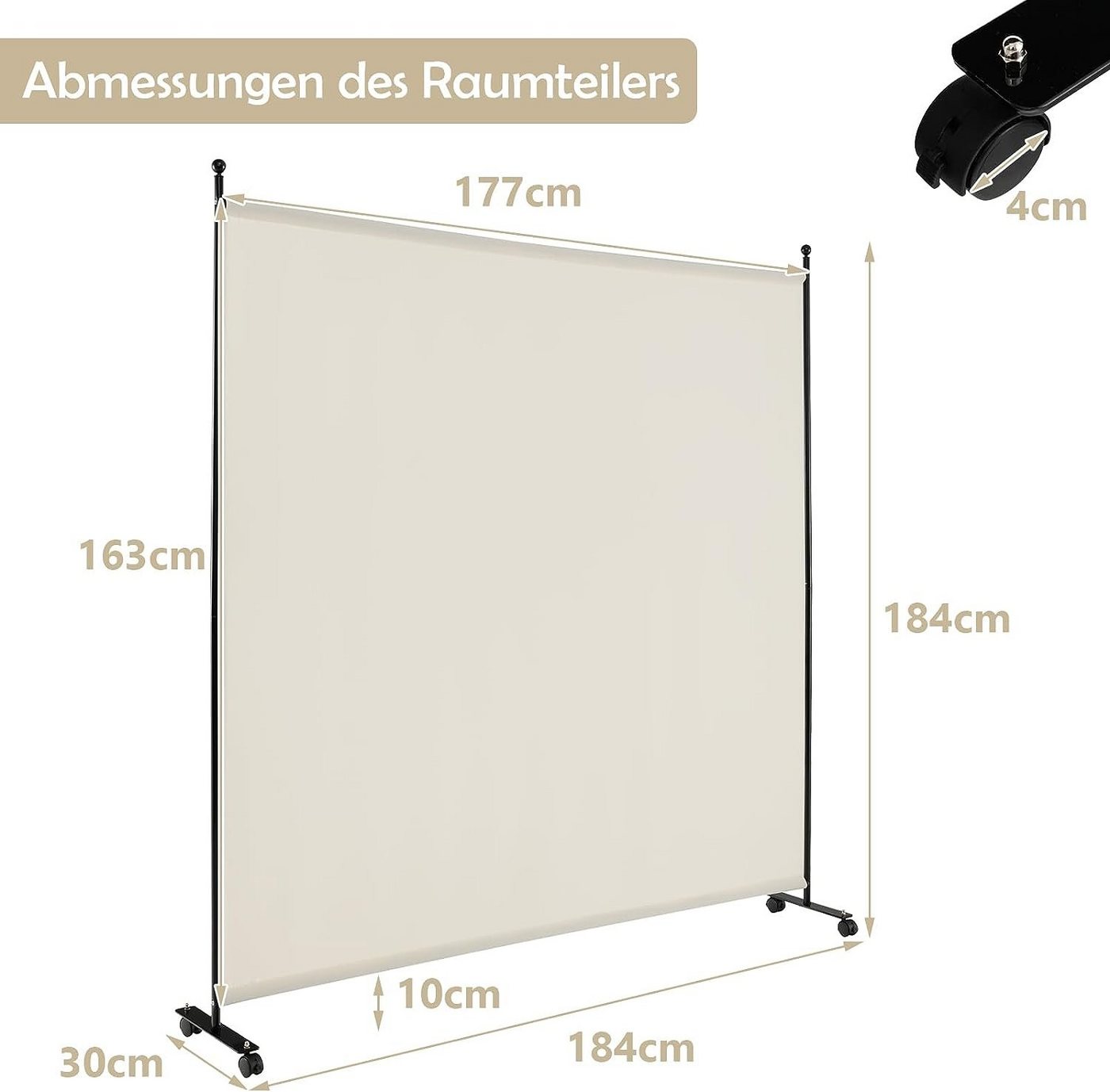 KOMFOTTEU Raumteiler Sichtschut, 184 cm Paravent mit Rollen Bild 2