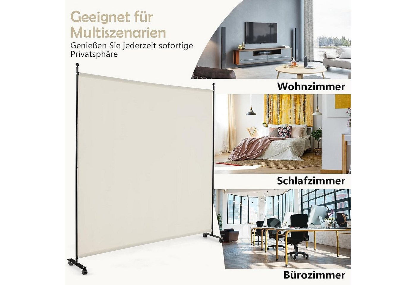 KOMFOTTEU Raumteiler Sichtschut, 184 cm Paravent mit Rollen Bild 5