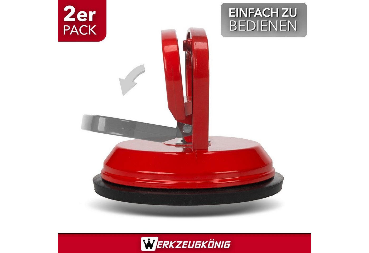 Werkzeugkönig Plattenheber Vakuumheber Saugheber, max. 50,00 kg Traglast, 1-fach Glassauger, -], 2er Set, Feststellhebel zum Ansaugen und Lösen - bis 170 kg belastbar Bild 2