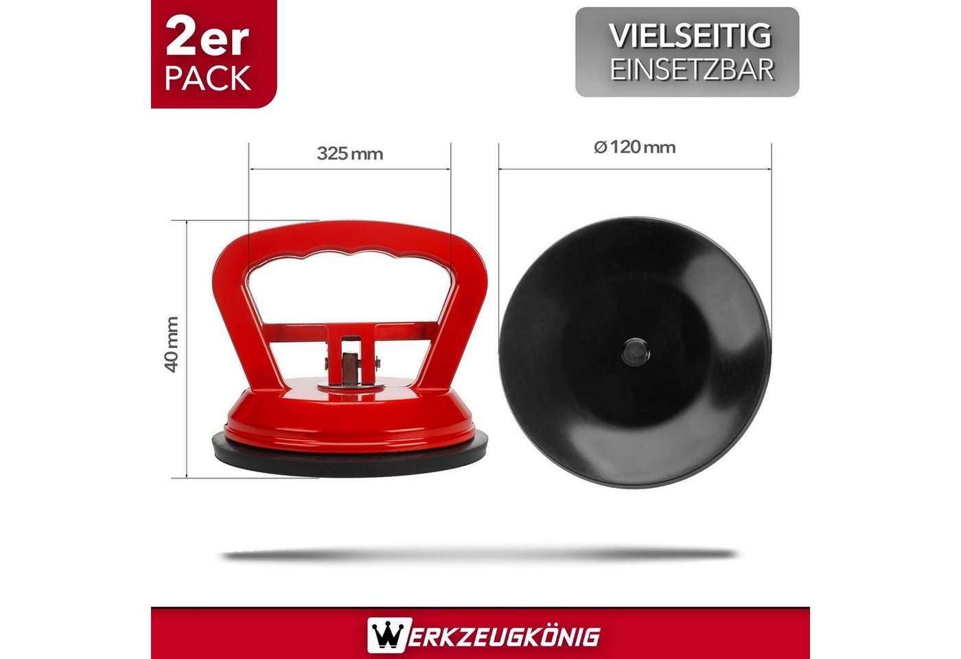 Werkzeugkönig Plattenheber Vakuumheber Saugheber, max. 50,00 kg Traglast, 1-fach Glassauger, -], 2er Set, Feststellhebel zum Ansaugen und Lösen - bis 170 kg belastbar Bild 3