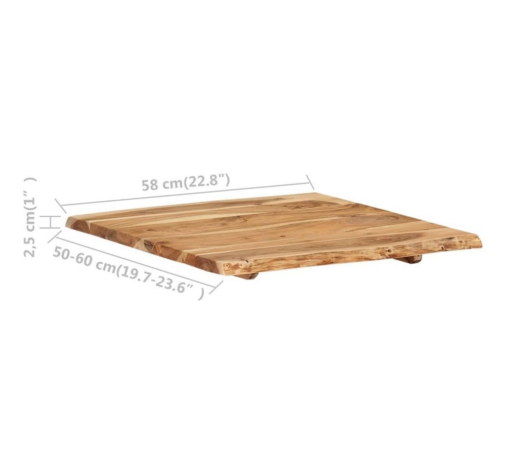 furnicato Tischplatte Echtholz 58 x 50-60 cm, 25 mm stark, natürliche Farbe (1 St), Lackierte Tischplatte mit Baumkante für Schreibtisch oder Couchtisch