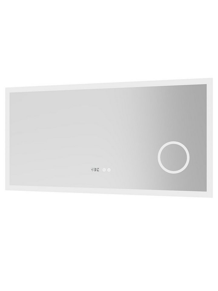 AQUALAVOS Badspiegel Badspiegel mit licht Beleuchtung 100-120 cm Touch Uhr dimmbar Spiegel, mit 3-Fach Vergrößerung Schminkspiegel, Speicherfunktion, Wandschalter Bild 3