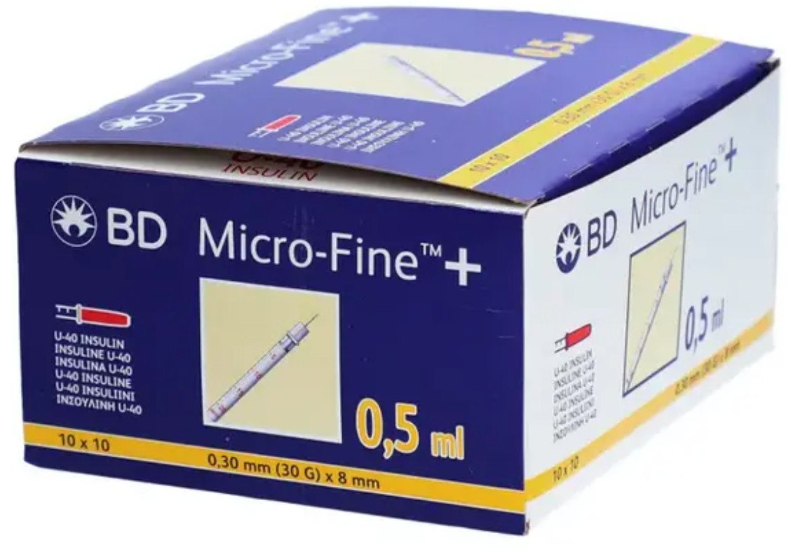 Becton Dickinson Feindosierspritze BD Micro-Fine+Insulinspritze 0,5 ml U40 0,3x8mm, (Spar-Set, 30G, Weltweiter Bestseller, 100-St., Diabetesmanagement, Steril verpackt), Präzise Dosierung, Schmerzarme Insulininjektion, Blutzuckerüberwachung