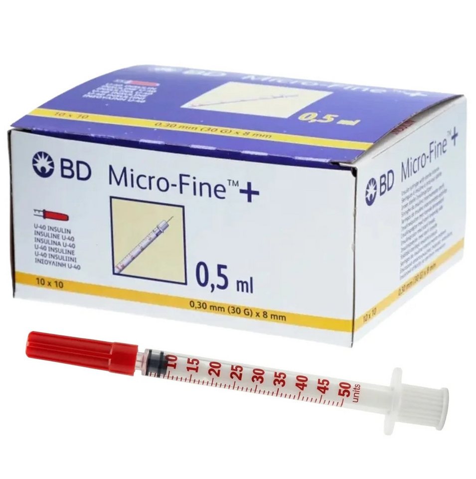 Becton Dickinson Feindosierspritze BD Micro-Fine+Insulinspritze 0,5 ml U40 0,3x8mm, (Spar-Set, 30G, Weltweiter Bestseller, 100-St., Diabetesmanagement, Steril verpackt), Präzise Dosierung, Schmerzarme Insulininjektion, Blutzuckerüberwachung Bild 3